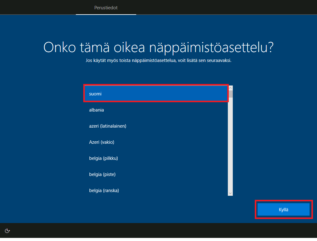 Windows 10 näppäimistöasettelu.