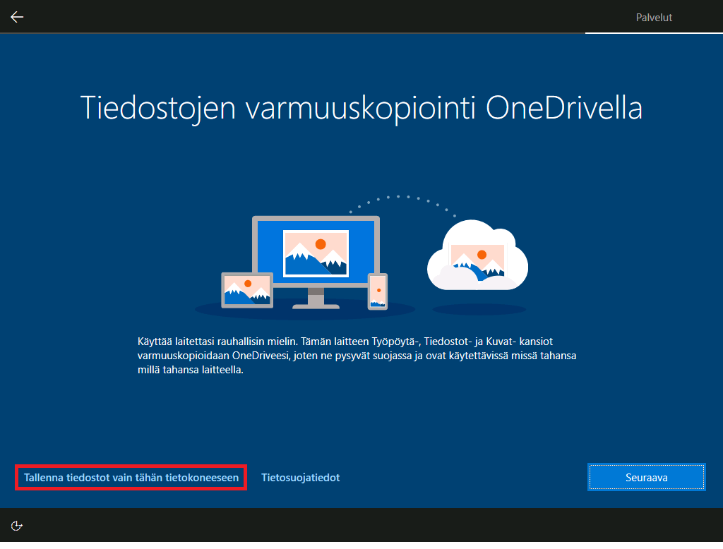 Windows 10 OneDrive varmuuskopio.